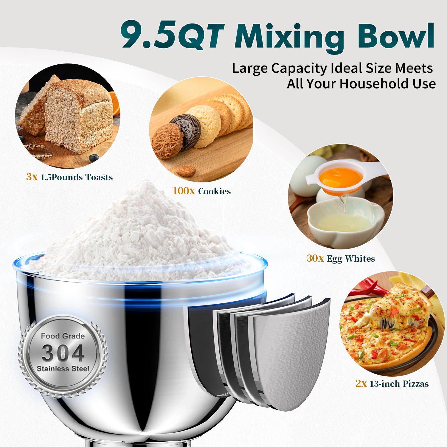 COOKLEE 9.5 Qt 660W Stand Mixer | 10-Speed Electric Kitchen Mixer with Dishwasher-Safe Attachments (Dough Hooks, Flat Beaters, Wire Whip, Pouring Shield) | Perfect for Home Bakers