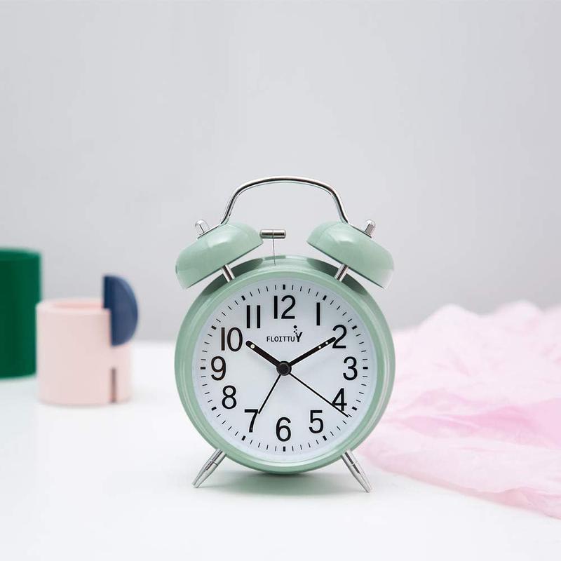 Loud Alarm for Deep Sleepers 4'' Twin Bell Alarm Clock with Backlight for Bedroom and Home Decoration(Green)