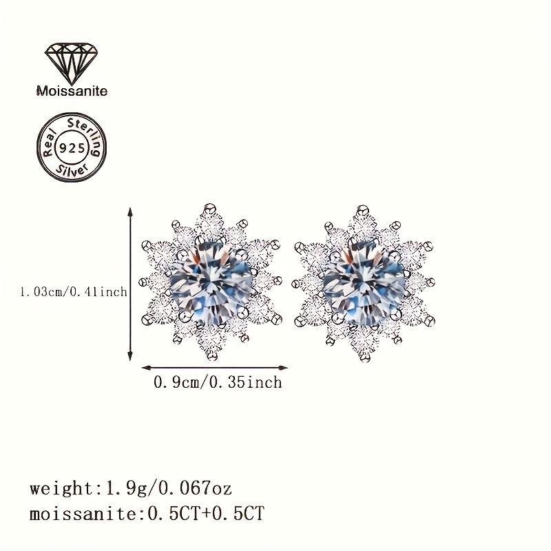 S925 Silver 1-Carat White Moissanite Women'S Snowflake Earrings, Perfect For Birthdays, Valentine'S Day, Teacher'S Day, Christmas