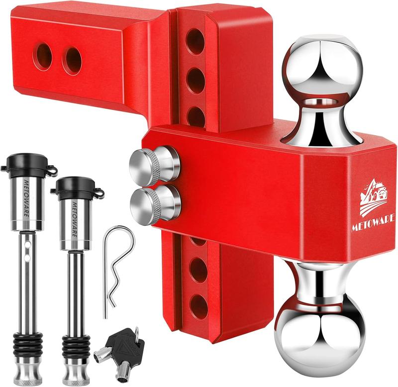 METOWARE Adjustable Trailer Hitch - Aluminum Tow Hitch Fits 2.5-Inch Receiver - Heavy Duty Drop Hitch with 6-Inch Drop/Rise for Truck (18,000 LBS GTW), Double Stainless Steel Locks & Hitch Pin