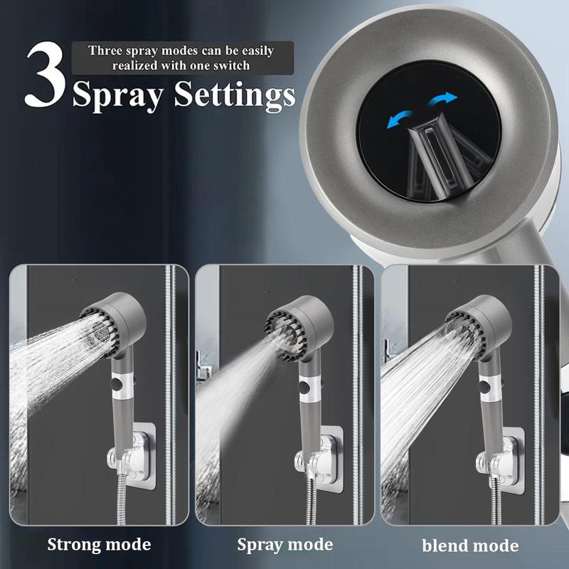 9-Piece Adjustable Shower System with High Pressure, 3-Speed Massage, One-Touch Water Stop, Universal Interface, Stainless Steel Panel, Hose Holder, and Filter Element