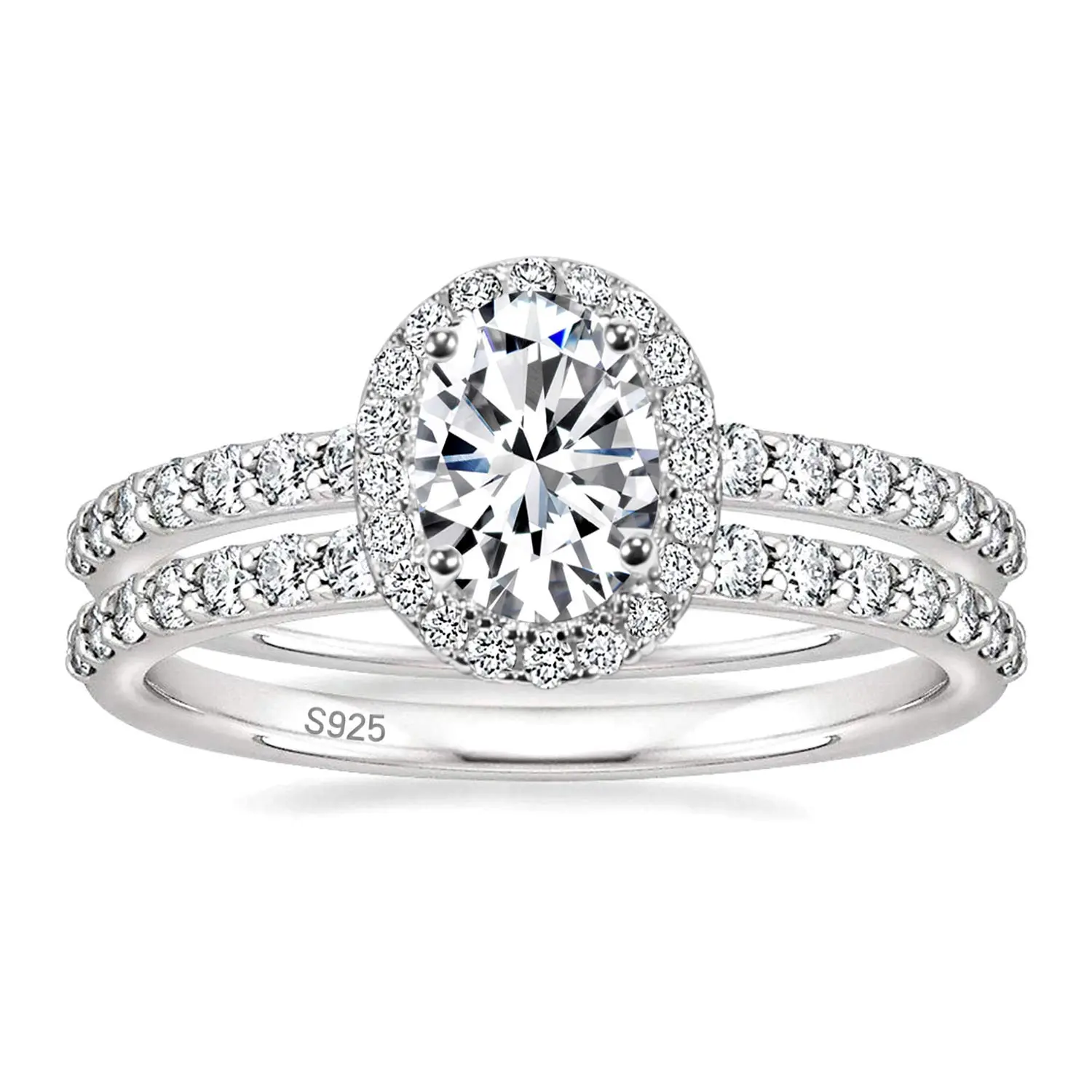 EAMTI 1.5CT 925 Sterling Silver Cubic Zirconia Bridal Rings Sets Oval Cut CZ Engagement Rings Wedding Band for Women