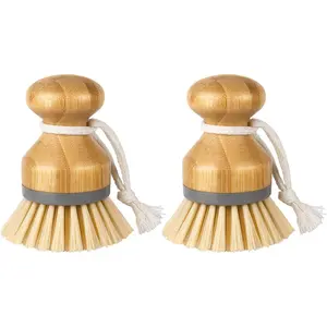 2 Pack Bamboo Dish Scrub Brush – Natural Palm Pot & Pan Cleaning Brush for Kitchen Sink, Heavy Duty Dish Scrubber