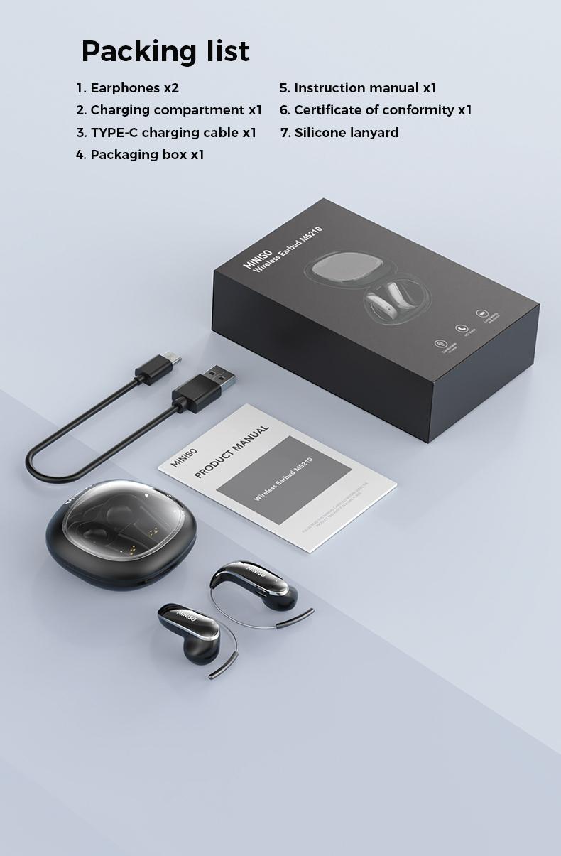 MINISO MS210 Ear Buds - Bluetooth Headphones with Zero‑Gravity Titanium Ear‑Hook Design, Noise Isolation, Bluetooth 6.0, Waterproof & Sweatproof, Ideal for Travel & Electronic Gifts for Men and Women MINISO MS210 Ear Buds - Bluetooth Headphones with Zero‑Gravity Titanium Ear‑Hook Design, Noise Isolation, Bluetooth 6.0, Waterproof & Sweatproof, Ideal for Travel & Electronic Gifts for Men and Women