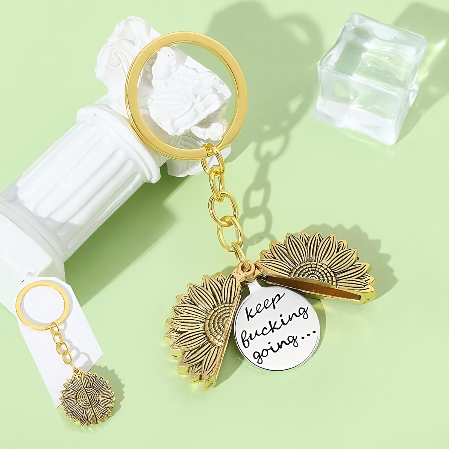 Keep Going Sunflower Keychain for Women Men Encouragement Motivational Gift for Boys Girls Birthday Christmas Gifts