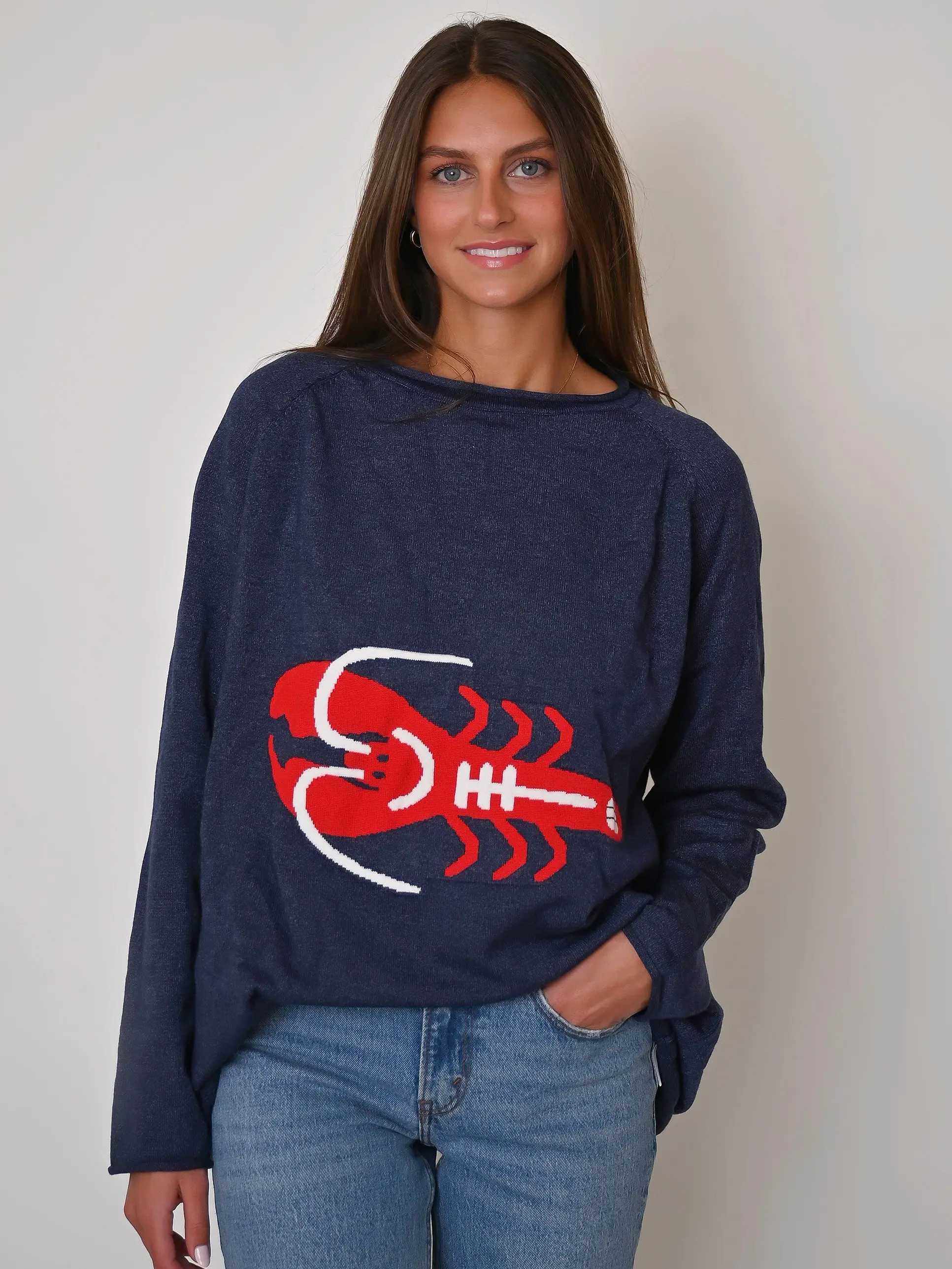 Lobster Sweater - HoneyPlum Clothing Knit Navy Blue Oversized Casual