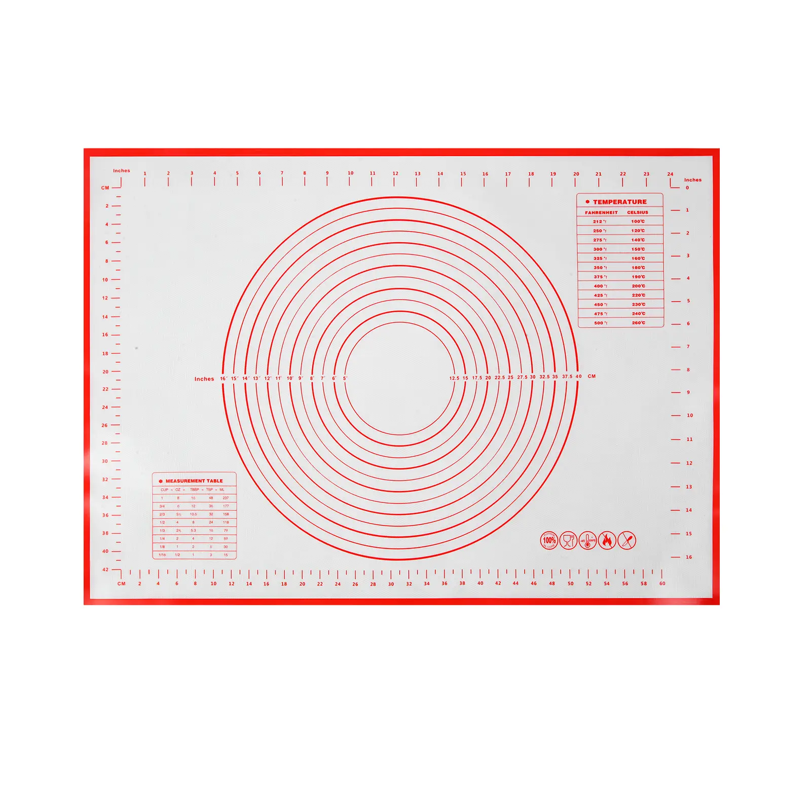 QUSEVOO 24"x16" Large Size Rectangular Extra Thick Non-Stick Silicone Baking Mat - Heat-Resistant Kitchen Tool with Rolling Pin Function, Parchment Paper Alternative for Desserts, Candy-Making, Frothing, Easy-to-Clean Red Bakeware, Baked, Oven