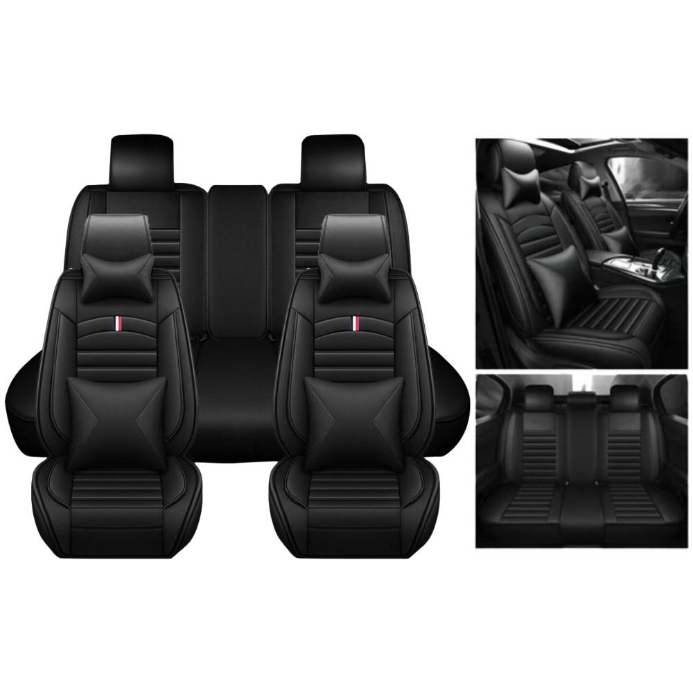 Premium Napa PU Leather Car Front Rear Seat Cover Full Set 5 Seat Protector Mat Breathable Cushion Pad Set Universal ,Full Surround Design with Storage Bag, with 2pcs Head Pillow and 2pcs Waist Pillow - Valentine's Day Gift For Lover