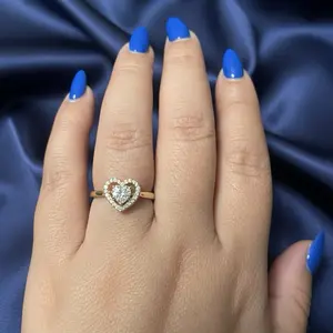 Elegant Clear Heart-Shaped Stone Ring with Gold Plated Band for Women's Fashion Accessories