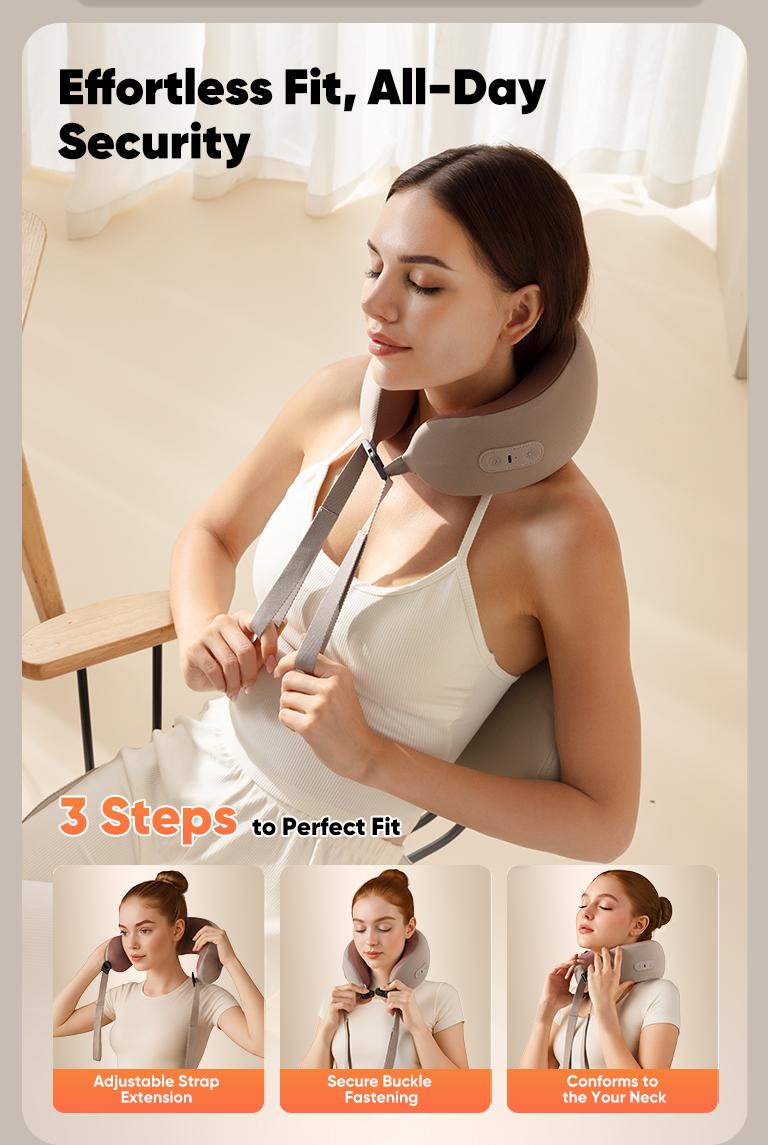 CINCOM U-Shaped Neck Massager Pillow（Mocha Coffee） for Cervical Support, with Soothing Heat & Kneading, 360° Memory Foam Support, Cordless, Rechargeable & Portable, Perfect Gift for Black Friday, Thanksgiving, Christmas, Birthdays & More