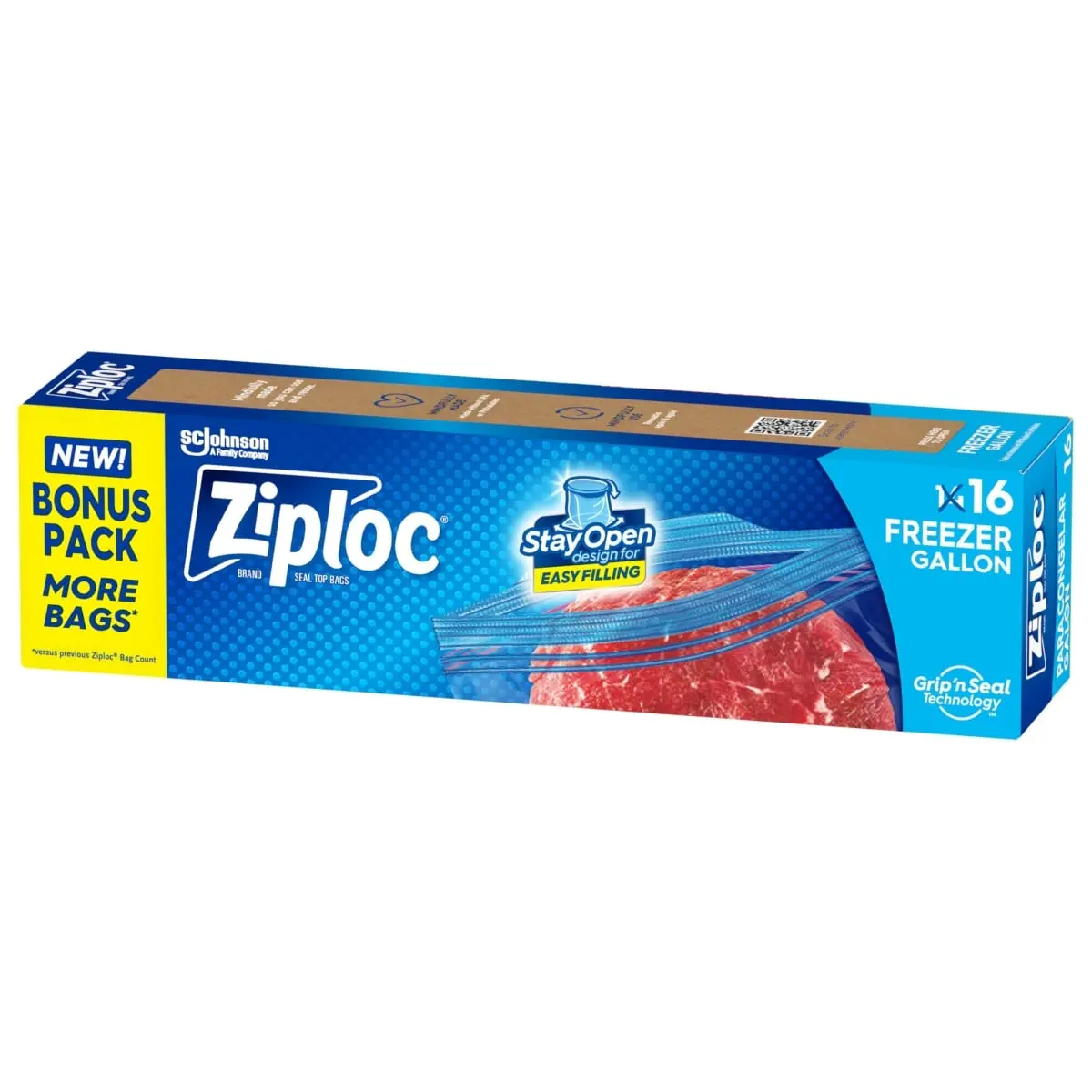 Johnson SC & Sons 6086220 Stay Open Design Ziploc Gallon Food Storage Freezer Bags - Pack of 16