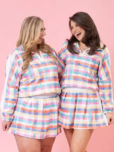 Limited Edition Plaid Luxe Scuba Collared Contrast Pullover by DD Design | S-3XL Pair w/ sku67537