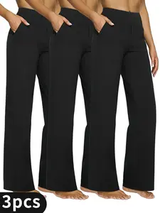 3PCS Women's Elegant Straight-Leg Trousers-Business Casual Suit Pants, Pairs with High Heels, for Daily Commuting and Work, Machine Washable, Soft and Comfortable Fabric, Belt Included yoga pantsSuitable For Summer,