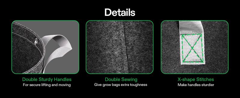 VIVOSUN 5-Pack Grow Bags, 500G Thick Nonwoven Fabric Pots with Strap Handles, Multi-Purpose Rings, for Low Stress Plant Training Fruits, Vegetables, and Flowers