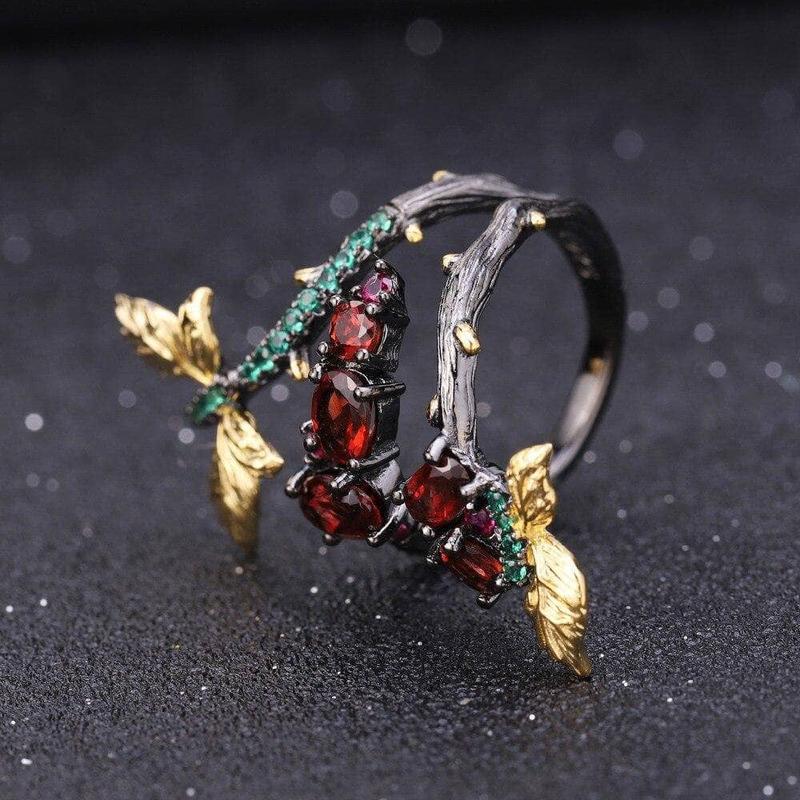 Handmade Adjustable 1.81Ct Natural Garnet Branch Rings