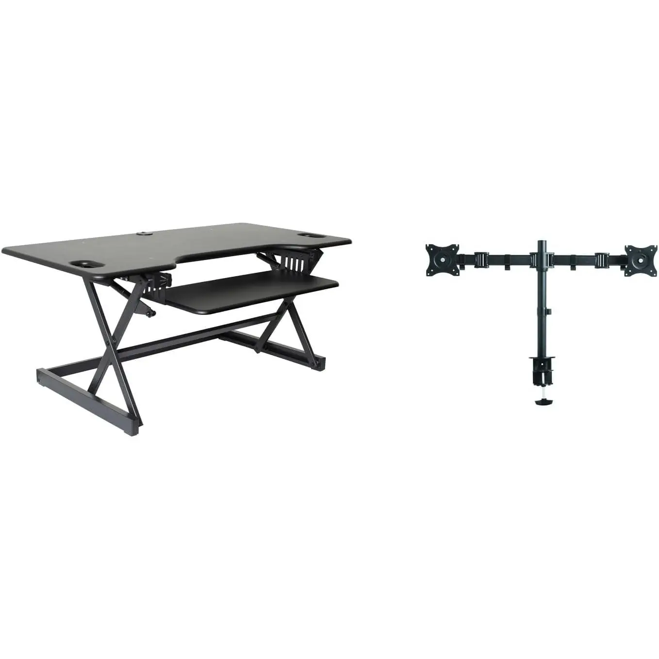 Rocelco Height-Adjustable Standing Desk Converter - 46" Surface Dual Mount Sit-Stand Workstation, Adjustable Multi-Function, Durable, Ergonomic Vertical Desks & Workstations with Easy Setup (Black), Adjustable Multi-Function Desks & Workstations, Durable