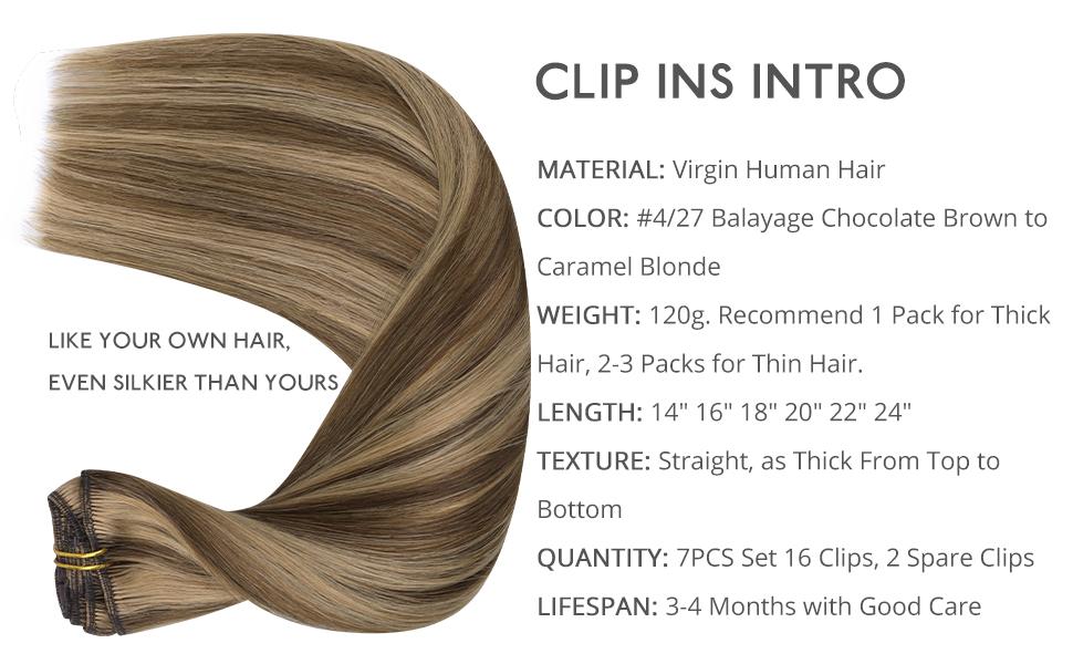 WENNALIFE Clip in Hair Extensions 120g-150g Balayage Chocolate Brown to Caramel Blonde Remy Hair Thicker Double Weft Extensiones Clip In Real Hair Coloured #SpringStatements