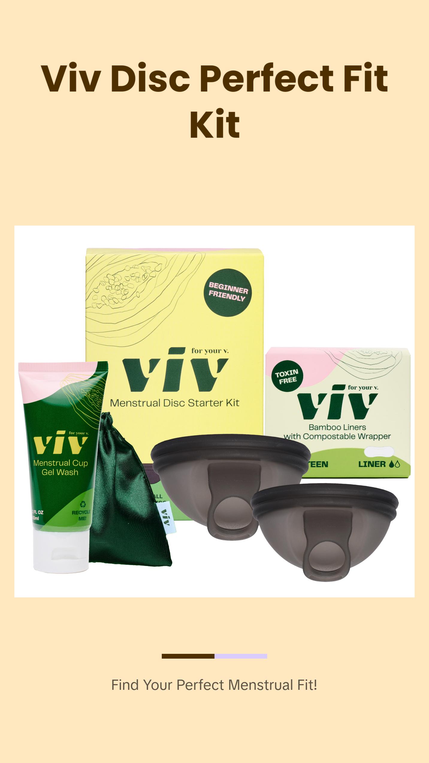 Viv Disc Perfect Fit Kit - Beginner Menstrual Disc Size Kit, Comfort Silicone Period Disc with Pull Tab, Disc Gel Cleanse and Storage Pouch