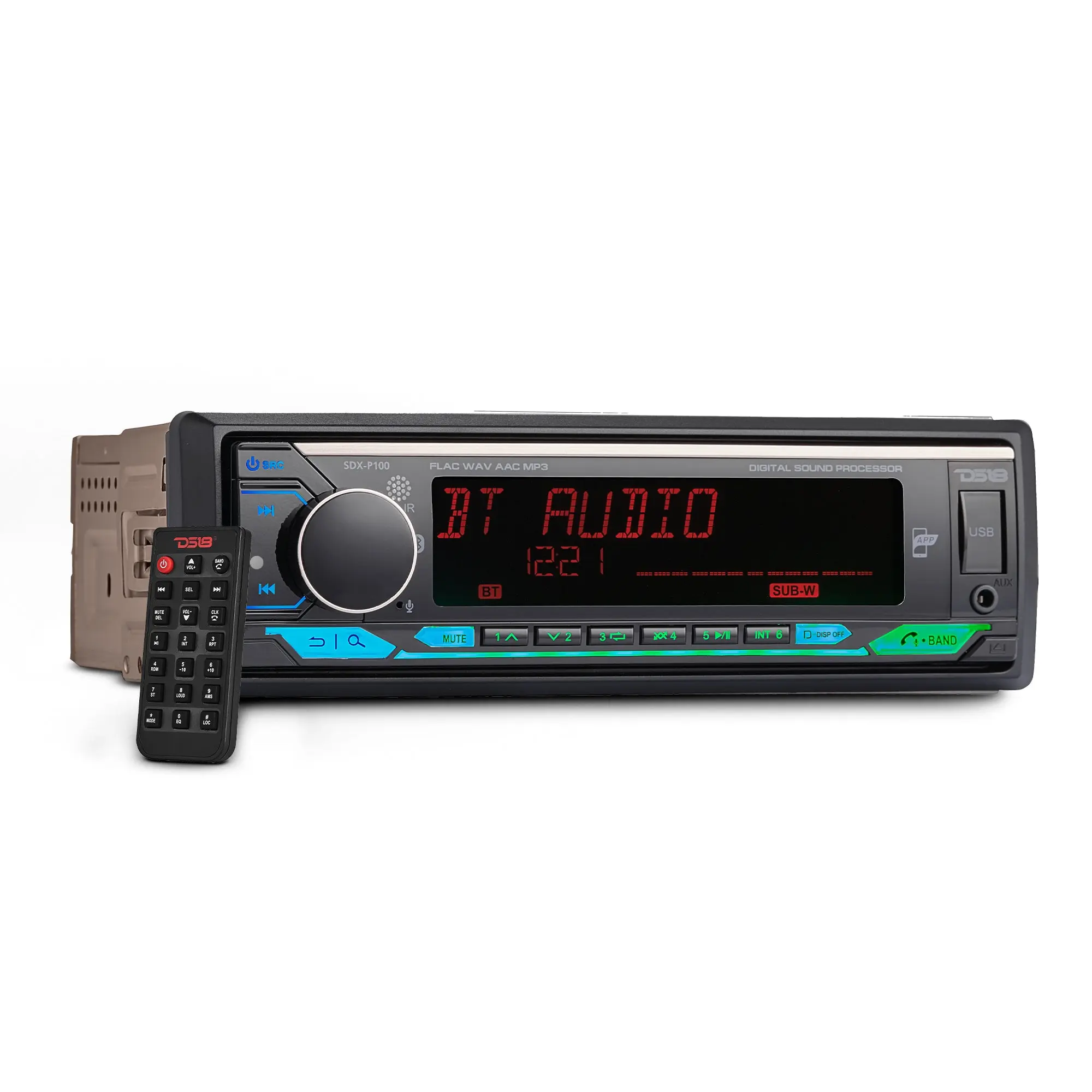 DS18 Single Din Smart Car Audio Digital Media Receiver - Aftermarket Stereo Upgrade with Stereo Speaker, Audio Amplifier, Bluetooth, DSP, APP Control, Calling, Aux Input, USB, Mechless, AM/FM Radio, 3V+3.5V Subwoofer, Car Audio Amplifier, Car Stereo Speak