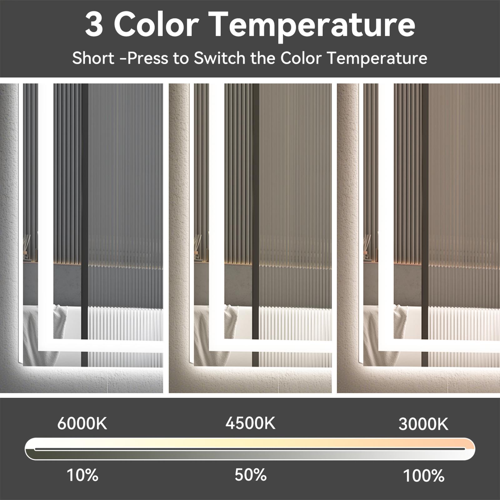 GALENTAL LED Bathroom Mirror with Lights Over Sink Dimmable Touch Control 3-Color Options Wall Mounted Defogging Memory Timing Tempered Glass Modern White Decor Home Interior