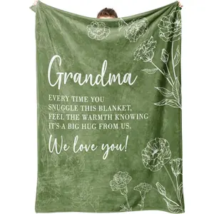 Grandma Gifts Throw Blanket 50x60 Grass Green Soft Fleece Cozy Blanket for Grandmother Birthday Gift from Grandkids Christmas Gift for Grandma