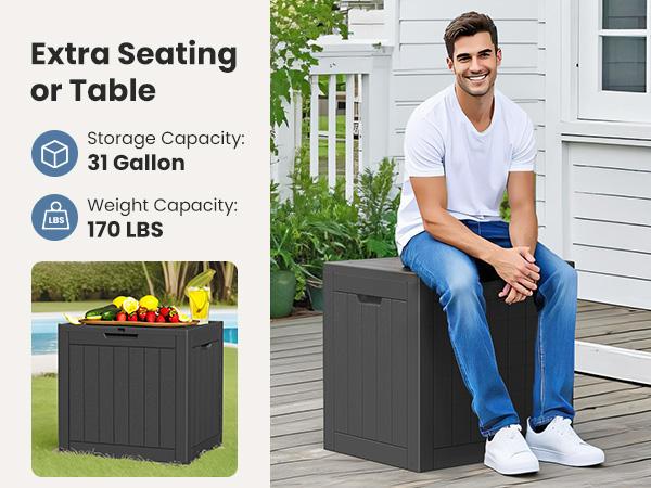 31 Gallon Deck Box, Lockable Outdoor Storage Box Indoor and Outdoor Use, Waterproof Resin Package Delivery Box