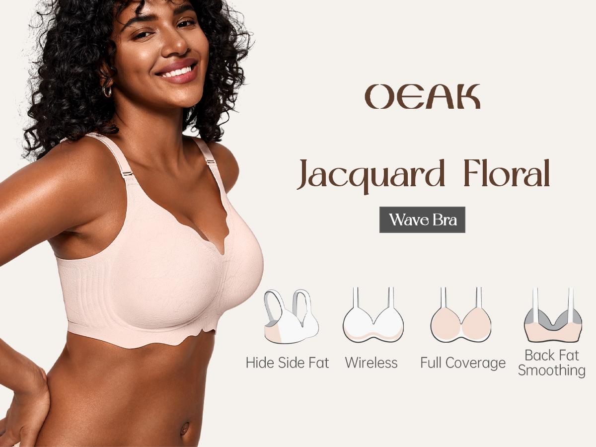 OEAK Women Jelly Bras No Underwire Scalloped Flowers V Neck Push Up Bra Buttery Soft Tshirt Bra Seamless Full Coverage Convertible Everyday Bra