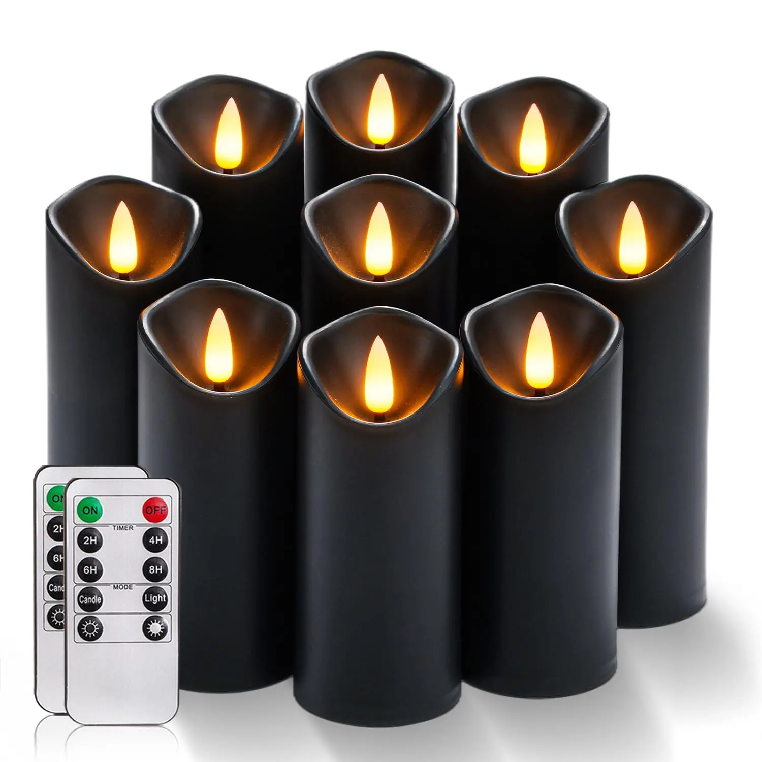 Black Flameless Candles, Halloween Candles, Battery Operated Candles, LED Pillar Candles with Remote Control and Timers, Set of 9 Indoor Decorative Light Garage Atmosphere Lighting Back to School Summer Sale Deals