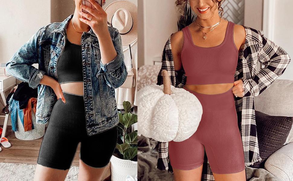 Solid Seamless Crop Sports Top & High Waist Shorts Set Workout Gym Yoga Snatched Body Sports Outfits Clothing for Women Tummy Control Hip Lift Solid Seamless Crop Sports Top & High Waist Shorts Set Workout Gym Yoga Snatched Body Sports Outfits Clothing for Women Tummy Control Hip Lift