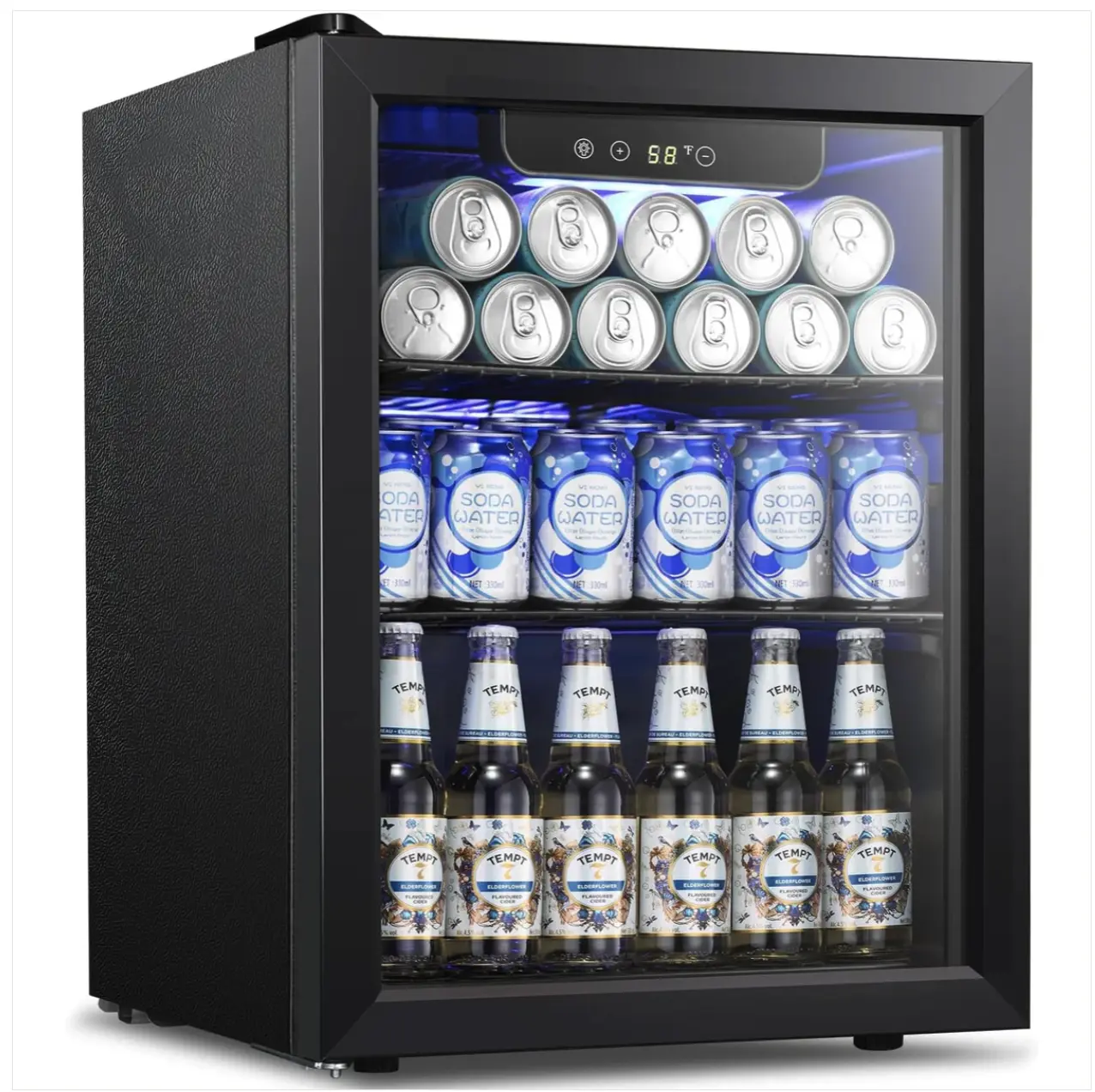 Antarctic Star 1.7 Cu.Ft Beverage Mini Fridge Cooler - 68-Can Compact Built-In Refrigerator with Tempered Glass Door, Digital Display, 2 Adjustable Shelves for Soda Cans/Bottles, LED Light, Silver for Home Bar, Office Work, Beer
