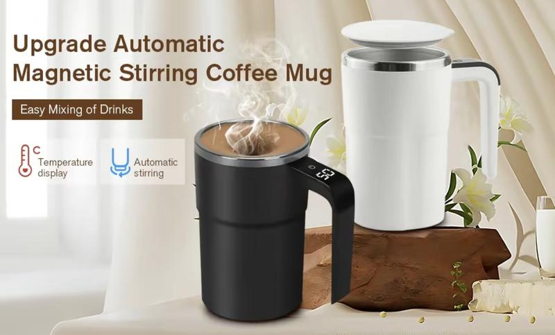 13 oz automatic stirring coffee mug with smart temperature measurement, magnetic self-stirring design, USB rechargeable portable electric stirrer, suitable for coffee, drinks, hot chocolate, and fitness protein shakes; ideal as a holiday gift