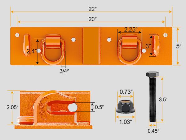 Nilight 3/8" Tractor Bucket Grab Hooks with 1/2" Tie Down Ring and 2" Receiver Grade 70 Forged Steel Bolt-On for John Deere Compact Tractor Bucket RV UTV Truck Max 4700LBS, Orange Open Pipes Parts Vehicle Tires Titanium Exhaust