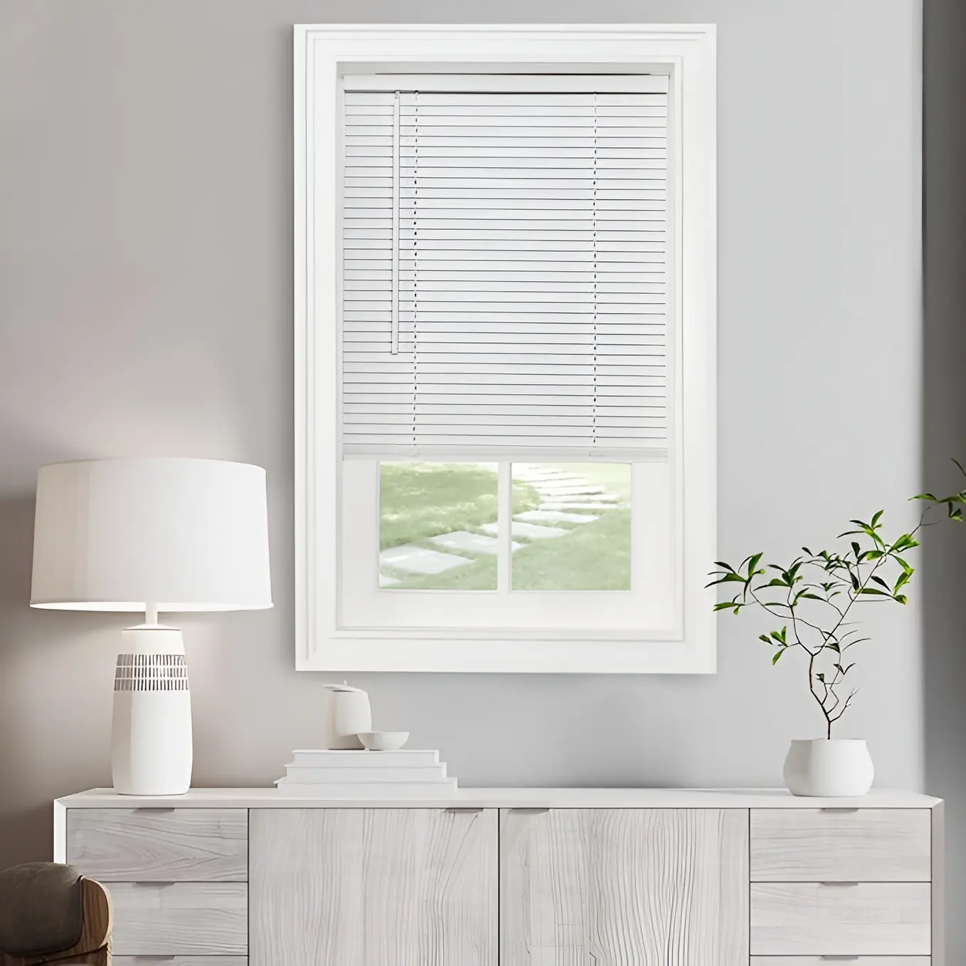 Achim GII Morningstar Cordless Vinyl Light Filtering Mini Blind, Pearl White, 26" W x 64" L, Indoor Luxury Double-Layer Light-Blocking