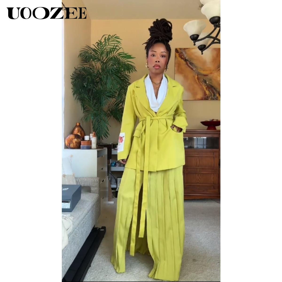 UOOZEE Women's 2025  (Only Top) Trendy Stylish Green Blazer Jacket, New Fashion Spring Autumn Winter Loose Clothing Luxury Blazers, Streamer Floral Embroidered Long Sleeves Lapel Blazer(Women with Broad Shoulders Can Order One Size Larger) SpringStatement