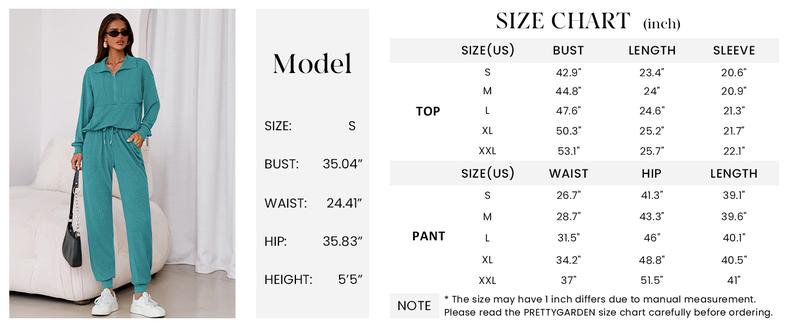 PRETTYGARDEN Women's 2-Piece Sweatpants Set Long Sleeve Half Zip Pullover Sweatshirt & Joggers Pants Comfy Outfits Soft Tracksuit for Yoga Gym Activewear with Front Pocket & Elastic Waistband - Sweatsuit Loose