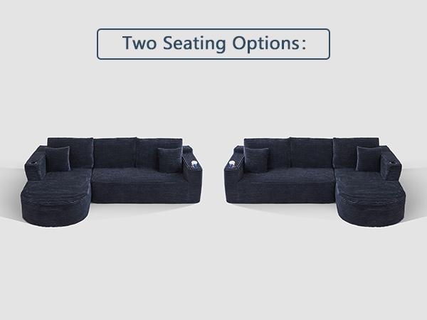 [Two packages will be shipped] Giratree 105-inch Faux Rabbit Fur Sofa, with optional left and right chaise lounges, modular design, L-shaped sectional, cloud-like comfortable modern sofa bed, deep seating design, sponge filling, no assembly required.