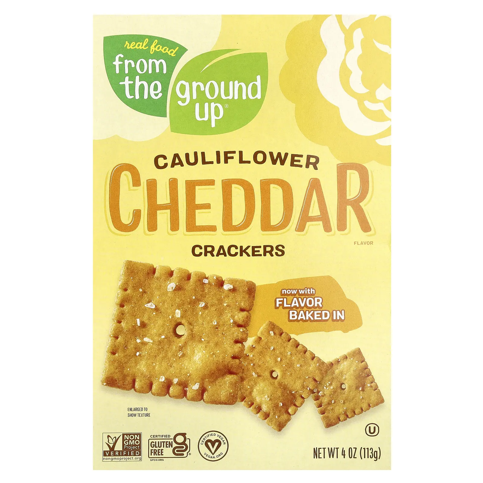 From The Ground Up Cauliflower Crackers, Cheddar, 4 oz (113 g)