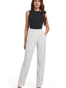 High Waisted White Pants Plain Casual Polyester Twist Business Outfits Daily All seasons