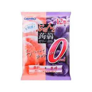 ORIHIRO Konjac Jelly Peach & Grape Flavors - Low Calorie, High Fiber Diet Snack, 12 Pouches (216g)