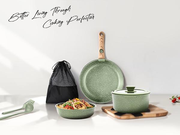 [Holiday Haul] Kitchen Academy Detachable Handle Induction Cookware Sets - 10 Piece Non-stick Pots and Pans Set for Camp Lightweight Oven Stove Black Outdoor Activities, Christmas Gift