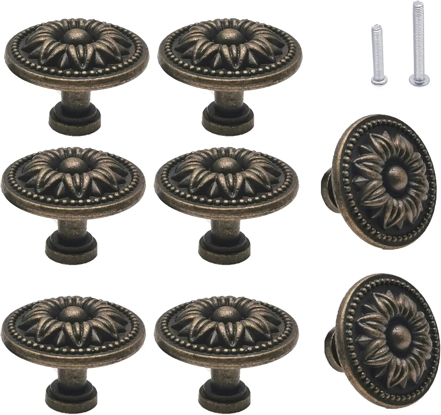 Vintage Flower Shape Cabinet Drawer Knobs, Antique Bronze Dresser Drawer Handles 8 Pcs, Flower Shape M MIMHOOY