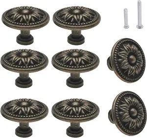 Vintage Flower Shape Cabinet Drawer Knobs, Antique Bronze Dresser Drawer Handles 8 Pcs, Flower Shape M MIMHOOY