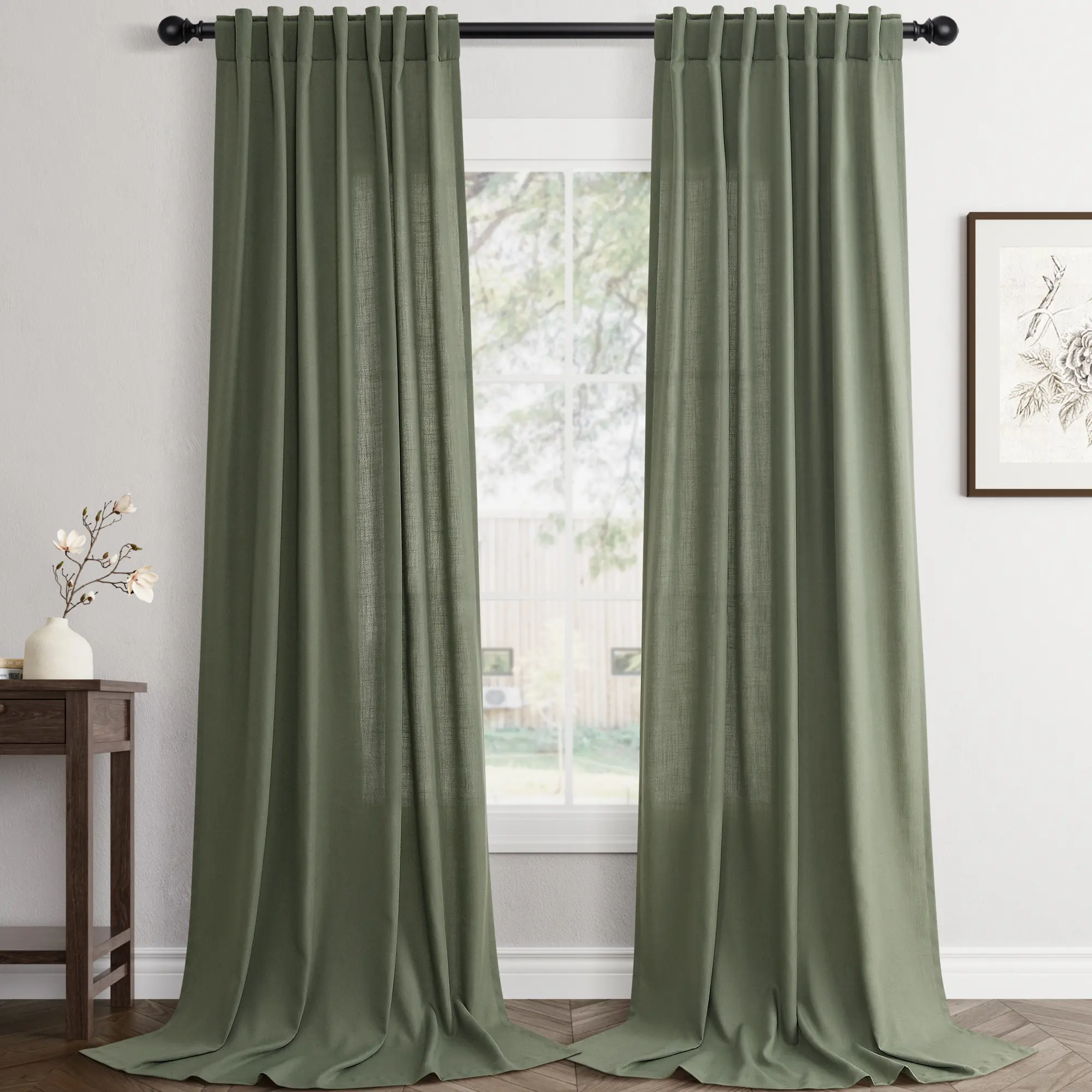 Jowels Textured Linen Semi-Sheer Curtains 2-Panel Set, Farmhouse Light-Filtering Drapes (52-Inch Width, Rod Pocket Back Tab) for Privacy, Decor for Living Room, House Decor, Oatmeal, Modern Farmhouse
