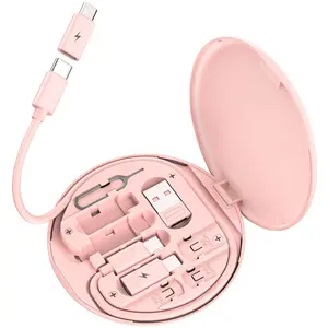 Multi USB Charging Adapter Cable Kit, USB C to iOS Device Adapter Box, Conversion Set A & Type C to Male Micro /Type C/iOS Device, Data Transfer, Card Storage, Tray Eject Pin, Phone Holder (pink)