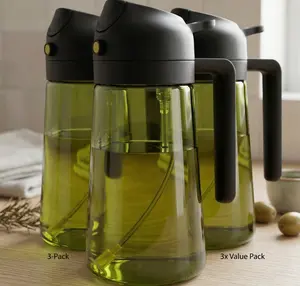 3-Pack Dark Green  2 in 1Glass Oil Sprayer for Cooking 16oz 470ml Light Blocking Olive Oil Dispenser Kitchen Mister for Air Fryer BBQ Organiser Tin
