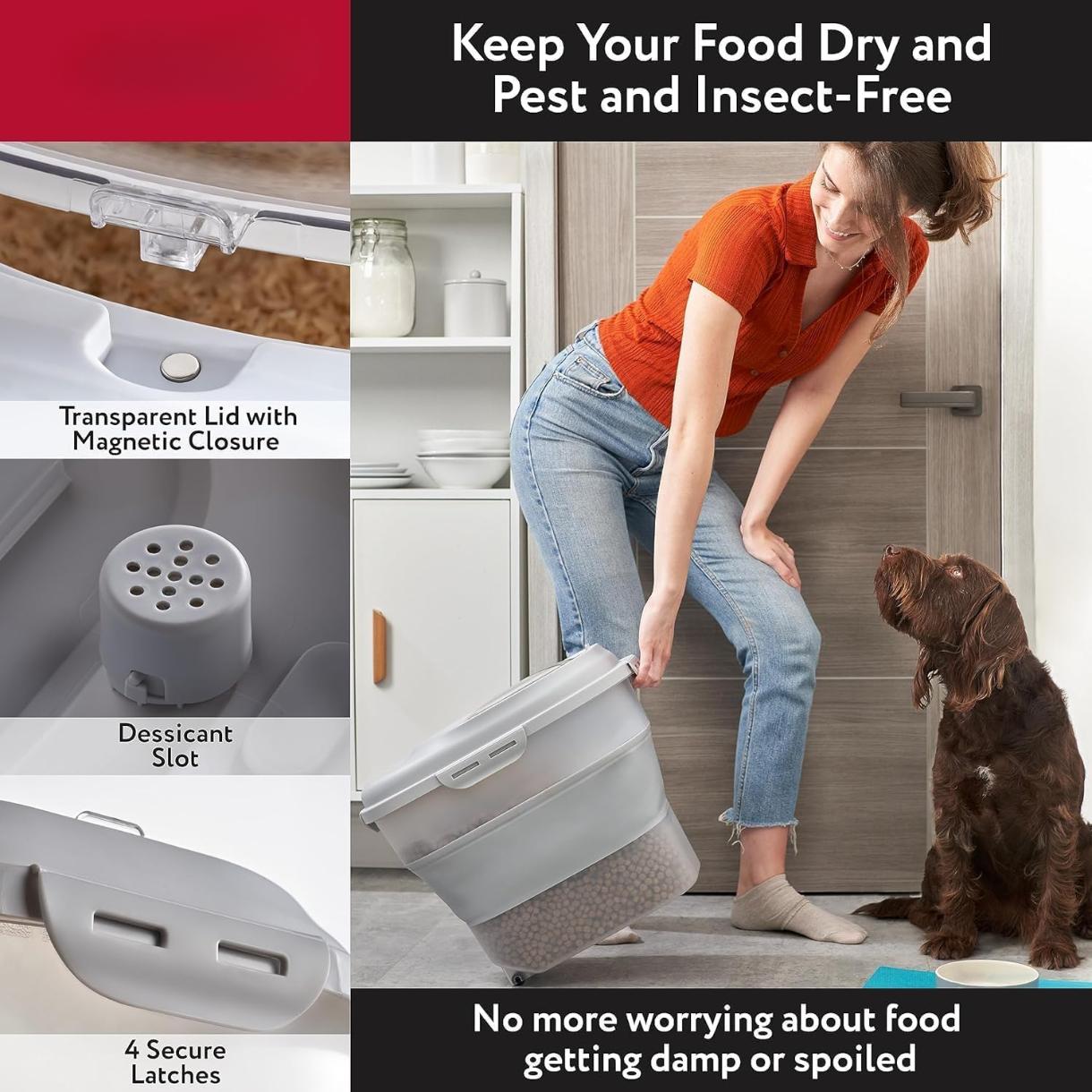 Rice Container 50 Lbs Storage - 50Lb Rice Storage Container 50 Lbs Flour Storage - Rice Container Storage Large Food Container - Dog Food Storage Container Pet Food Container Storage (Gray)