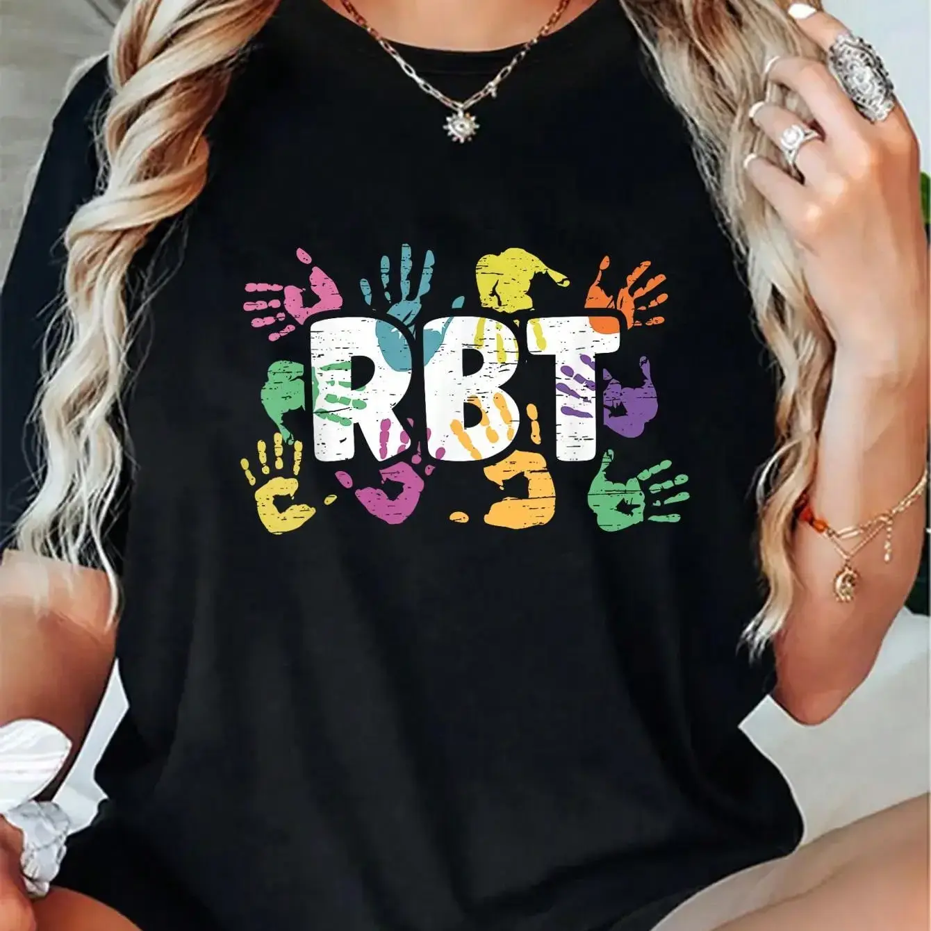 Women's 100% Cotton Oversized Relaxed Fit Graphic T-Shirt - Breathable Fabric, Mental Illness Awareness, Registered Behavior Technician (RBT) Piece