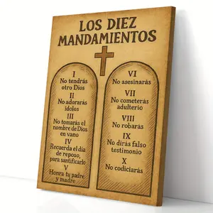 Wall Decor 2D 1 Pc Canvas painting, The Ten Commandments is a Spanish religion, Wooden Framed Art, High quality, thickness 2.25cm1inch Wall Art Prints Poster Direct hanging Decor for Home Gifts, living room, bathroom, bedroom	