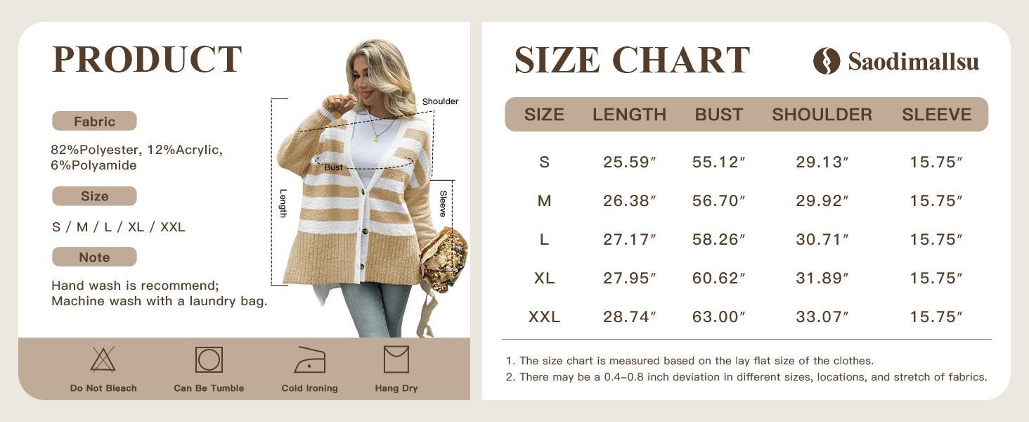 Imily Bela Womens Oversized Striped Cardigan Sweaters V Neck Fuzzy Knit Button Up Side Slit Fall Sweater Coats