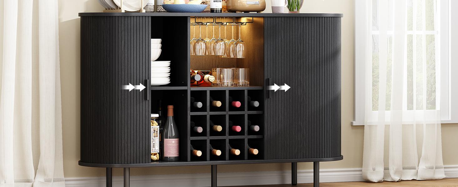 【SPOTLIGHT DAY】ONBRILL 54.6'' Modern Bar Cabinet With Adjustable Shelves & RGB Lights, Wine Cabinet With Wine Glass Holder & Wine Rack
